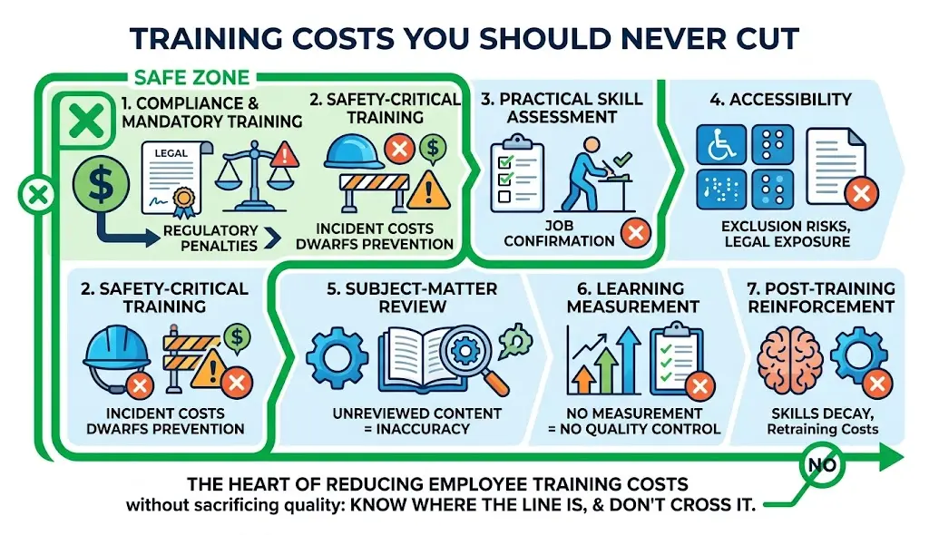 Training cost infographic highlighting compliance, safety, accessibility, and skill assessment.