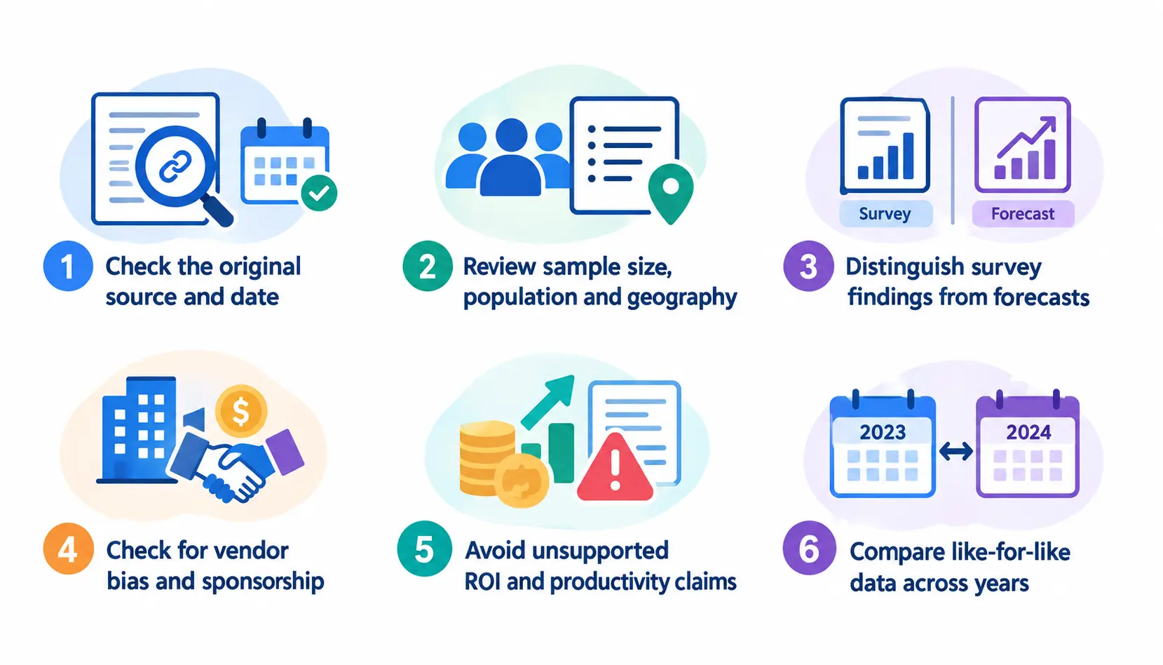 Infographic highlighting six ways to evaluate AI corporate training statistics and research.